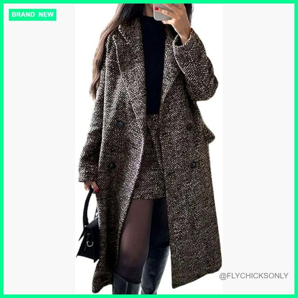 Women's Wool Blend Pea Coat Double Breasted Notch Collar Trench Coat